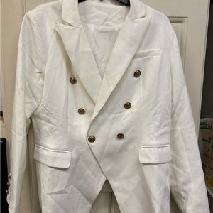 Source Unknown White Double-Breasted Blazer